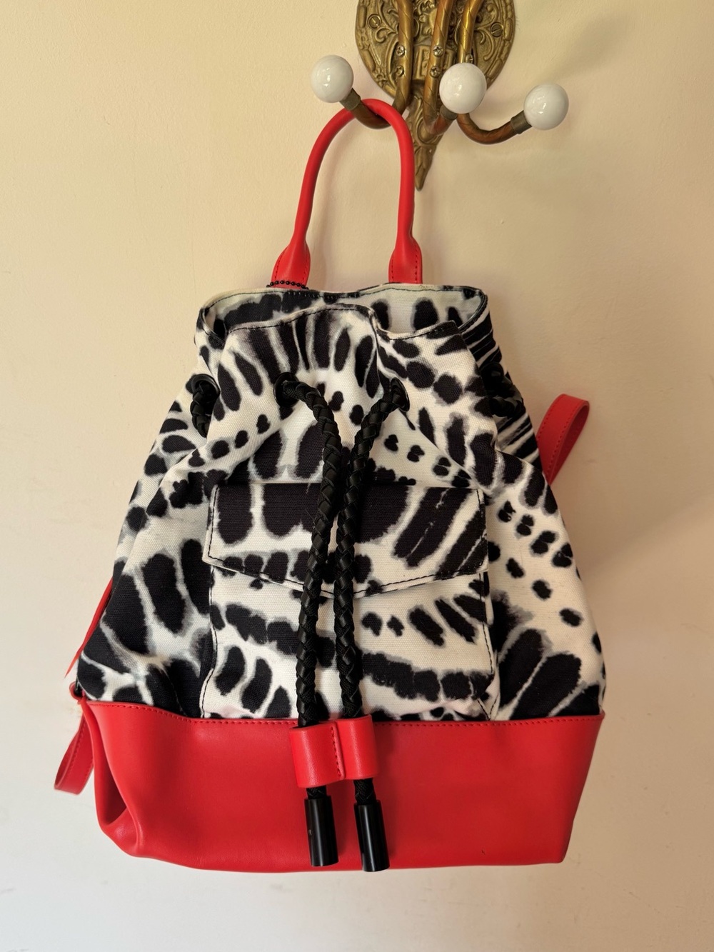 L.A.M.B. Gwen Stefani Red Black White Book Bag Leather Backpack New with Tag